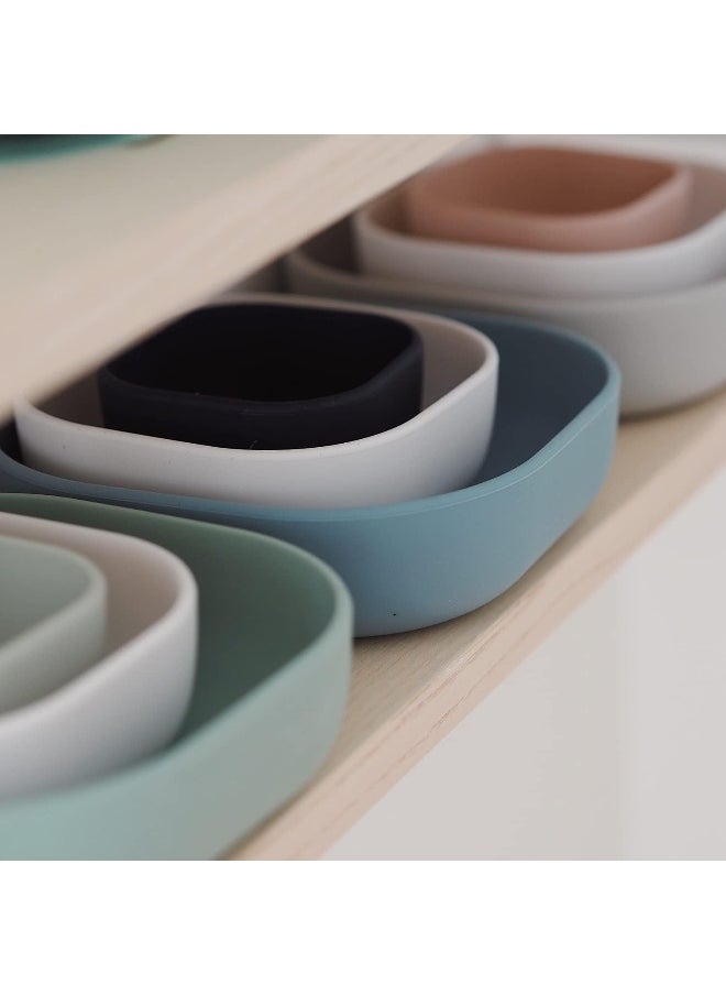 Set Of 3 Silicone Stackable Bowls , Sage Green/Cotton/Misty Green