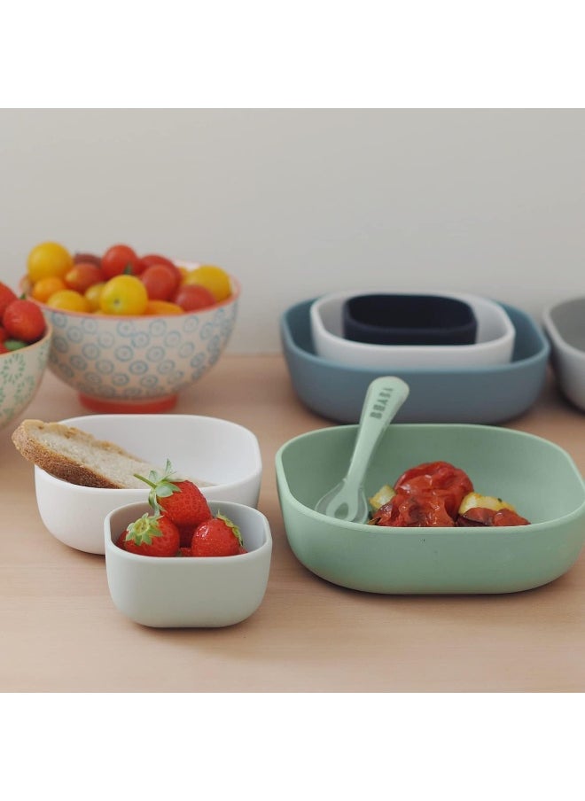 Set Of 3 Silicone Stackable Bowls , Sage Green/Cotton/Misty Green