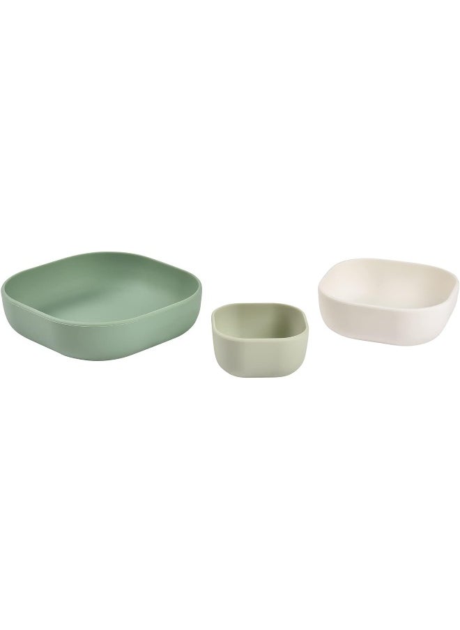 Set Of 3 Silicone Stackable Bowls , Sage Green/Cotton/Misty Green