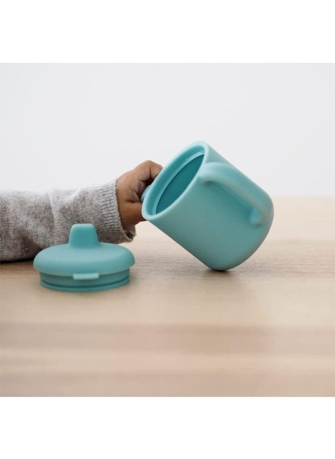 Baby Training Cup, Bottle/Cup Function, 100% Silicone, Large Handles, Easy To Hold, Ergonomic, Soft Spout, Blue