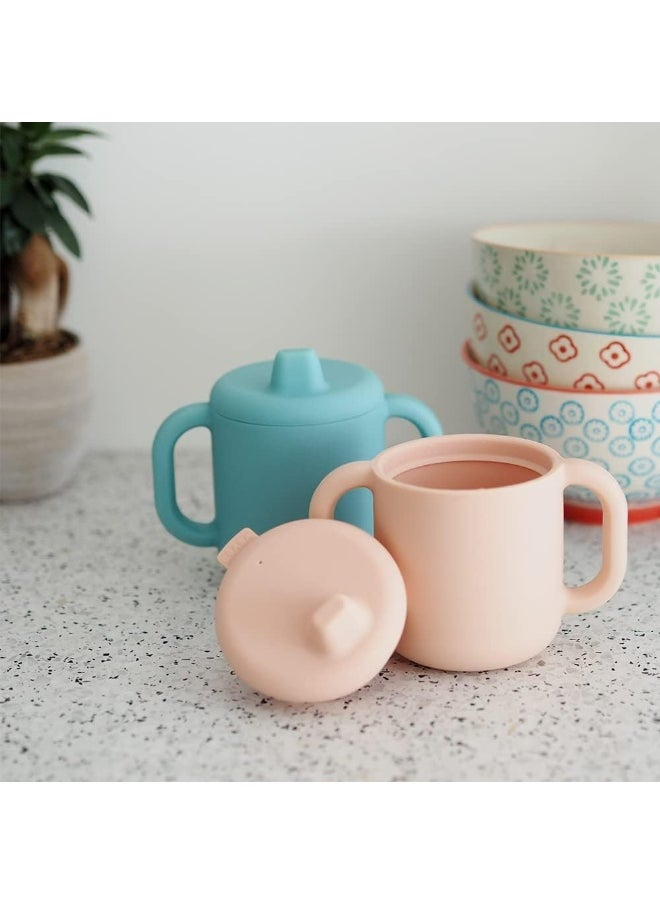 Baby Training Cup, Bottle/Cup Function, 100% Silicone, Large Handles, Easy To Hold, Ergonomic, Soft Spout, Blue