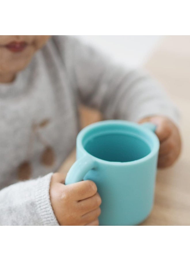 Baby Training Cup, Bottle/Cup Function, 100% Silicone, Large Handles, Easy To Hold, Ergonomic, Soft Spout, Blue