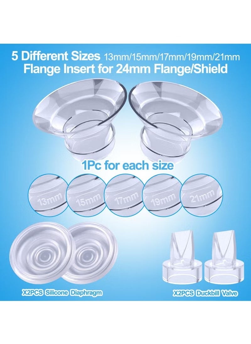 9 Pack Breast Milk Pump Inserts 13/15/17/19/21mm Compatible with Momcozy Wearable Breast Pump, for TSRETE/Spectra/Medela 24mm Shields, Include Silicone Diaphragmu0026Duckbill Valve
