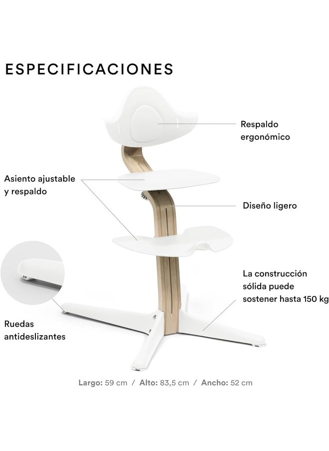 Nomi High Chair Inspires Active Sitting Tool-Free, Seamless Adjustability Includes Stable Footrest And Anti-Tilt Wheels Holds Up To 150 Kg White