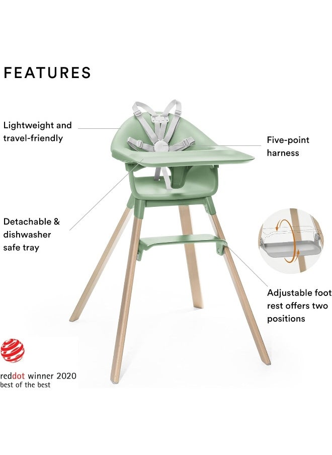 Clikk High Chair, Clover Green All-In-One High Chair With Tray + Harness Light, Durable And Travel Friendly Ergonomic With Adjustable Features Best For 6-36 Months Or Up To 33 Lbs