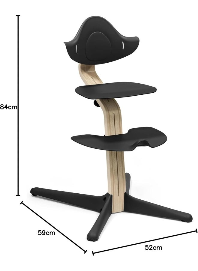 Nomi High Chair Inspires Active Sitting Tool-Free, Seamless Adjustability Includes Stable Footrest And Anti-Tilt Wheels Holds Up To 150 Kg Black/Natural