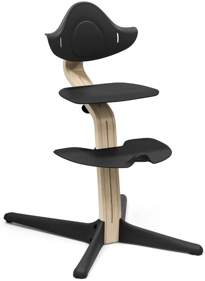 Nomi High Chair Inspires Active Sitting Tool-Free, Seamless Adjustability Includes Stable Footrest And Anti-Tilt Wheels Holds Up To 150 Kg Black/Natural