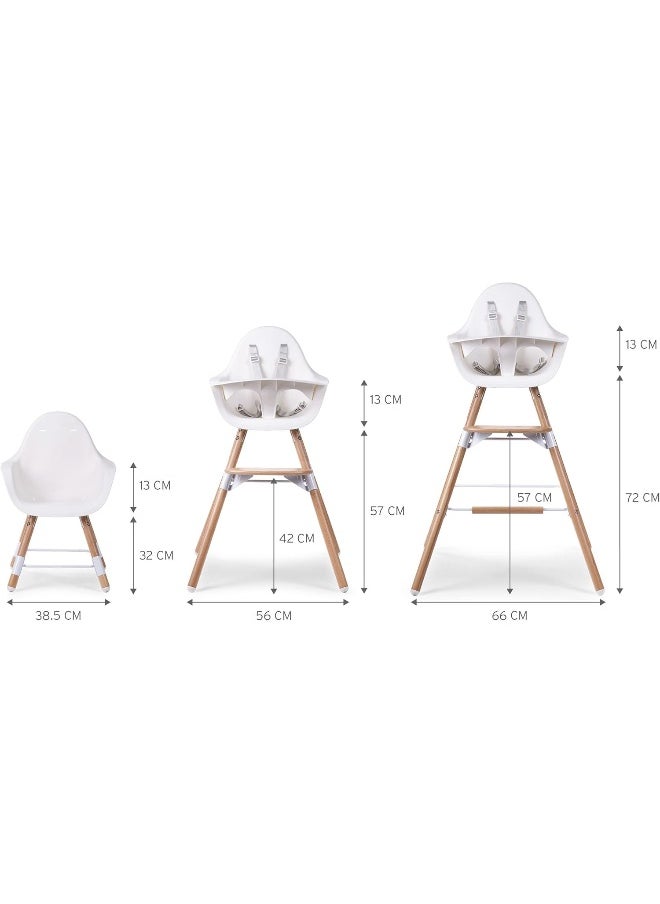 Evolu 2 Chair 2-In-1 + Bumper – Natural White, Adjustable Highchair, Convertible To Toddler Chair, Safe And Stylish, Easy To Clean