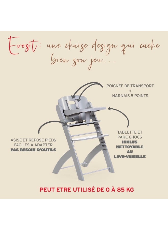 Childhome, Evolutive Baby High Chair : From 0 Month To 85Kg, Tablet Included, Beechwood, Cradle, Safety Harness 5 Points, Invisible Screws, Evosit Natural Beige
