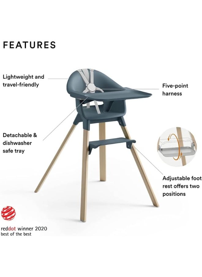 Clikk High Chair, Fjord Blue All-In-One High Chair With Tray + Harness Light, Durable And Travel Friendly Ergonomic With Adjustable Features Best For 6-36 Months Or Up To 33 Lbs