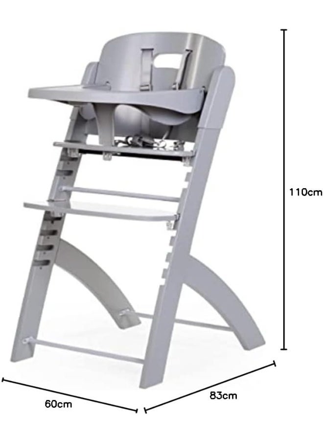 Childhome, Evolutive Baby High Chair : From 0 Month To 85Kg, Tablet Included, Beechwood, Cradle, Safety Harness 5 Points, Invisible Screws, Evosit Grey