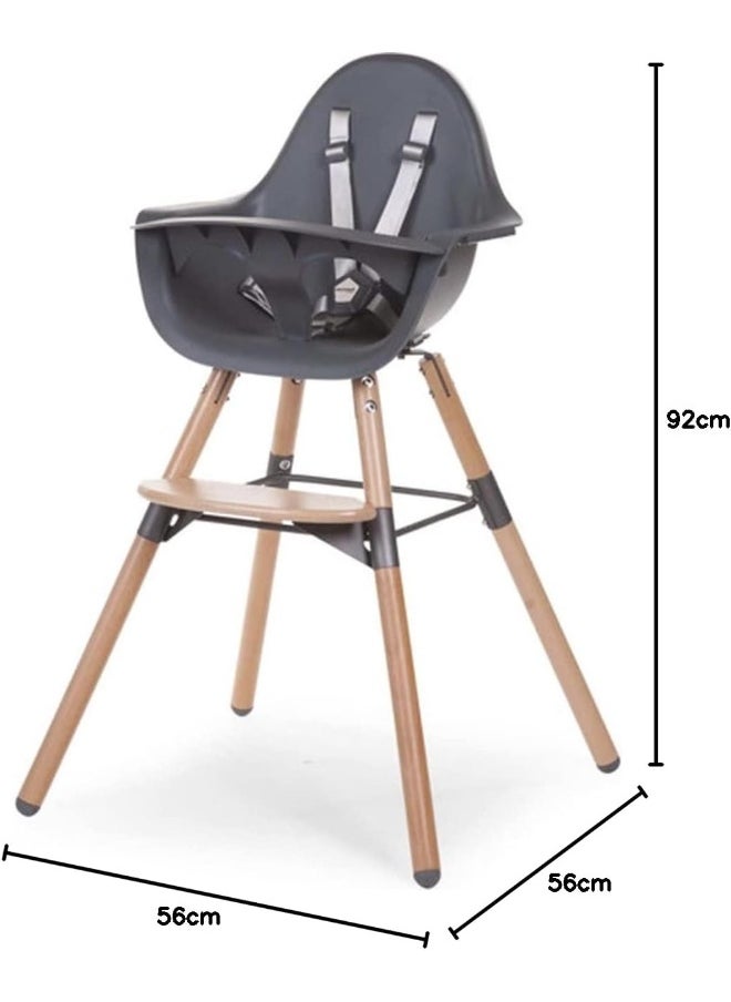 Childhome, Baby/Child High Chair, Evolutive, From 6 Months Up To 6 Years, Height Adjustable, 5 Point Harness, Many Accessories, Compatible With Evolu Baby Newborn Seat, Beechwood, Evolu 2, Charcoal