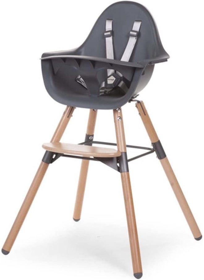 Childhome, Baby/Child High Chair, Evolutive, From 6 Months Up To 6 Years, Height Adjustable, 5 Point Harness, Many Accessories, Compatible With Evolu Baby Newborn Seat, Beechwood, Evolu 2, Charcoal