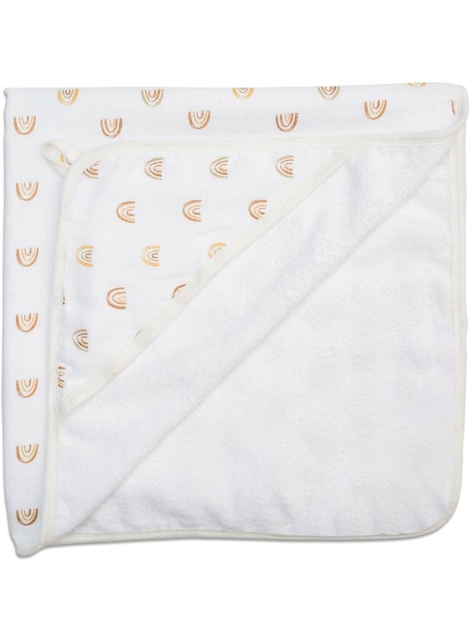 Lulujo Hooded Towel Absorbent Cotton Dual Layer, 40 X 40-Inches, Boho Rainbows