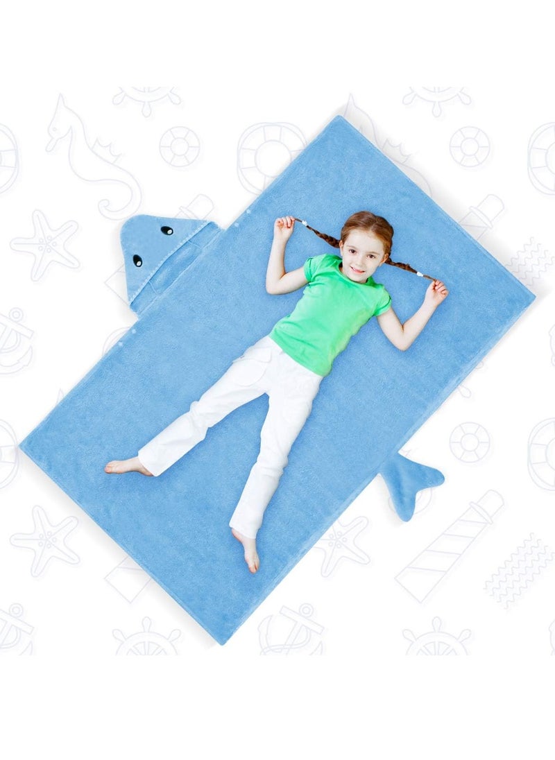 Hooded Towels for Kids 3 13 Years, Premium Beach or Bath Towel, Rabbit Design, Ultra Soft, And Extra Large, 100% Cotton Children's SwimmingBath Towel with Hood Blue Shark