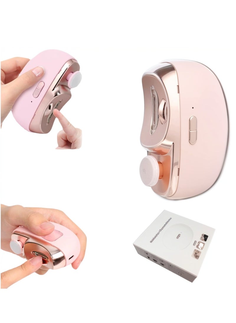 Multifunctional Electric Nail Clipper 2-in-1 Trimming and Polishing, Curved Blade, 360-Degree Rotating File, LED Light, Silent, ABS Body, Dual Motors, Portable, USB-C Charging Port