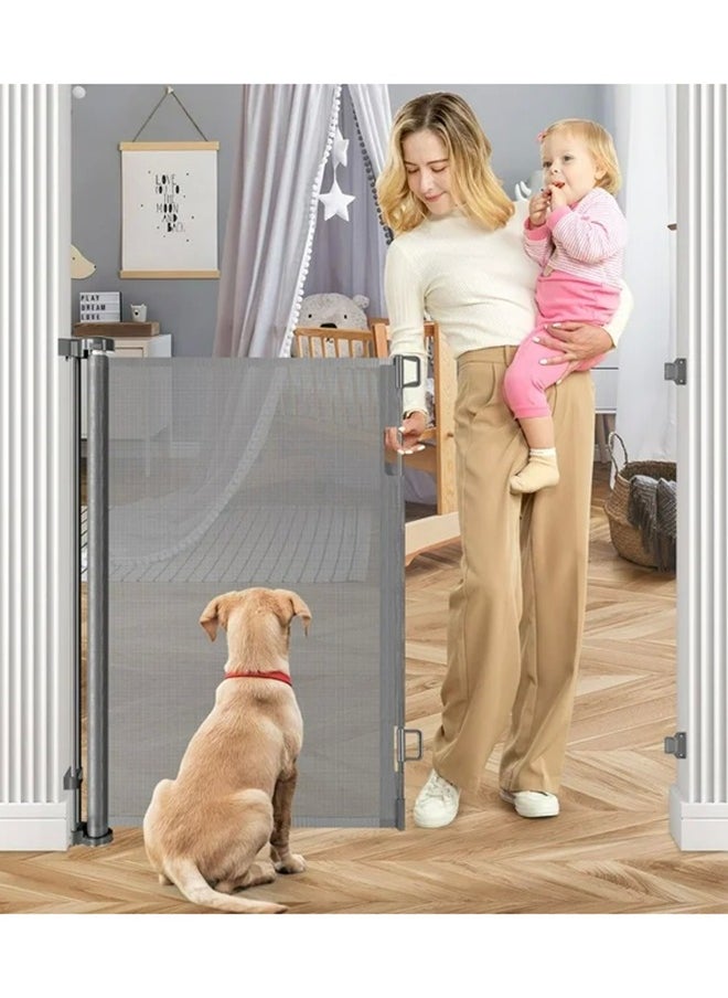 Adjustable Baby Safety Gate For Door or Stairs, Large Size Retractable Baby Gate in 42*71 Inches, Grey