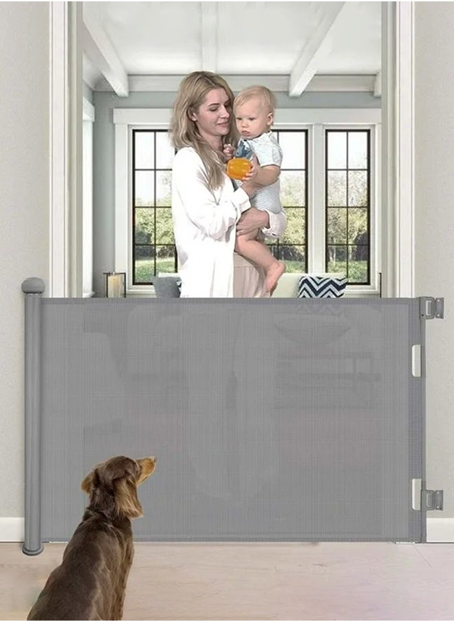 Adjustable Baby Safety Gate For Door or Stairs, Large Size Retractable Baby Gate in 42*71 Inches, Grey