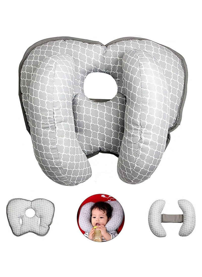 Baby Head Neck Support Pillow, 2 in 1 BabyTravel Pillow, Baby Neck Head Support Car Seat Insert Cushion, Adjustable Head Pillow for Kids Toddler (Grey)