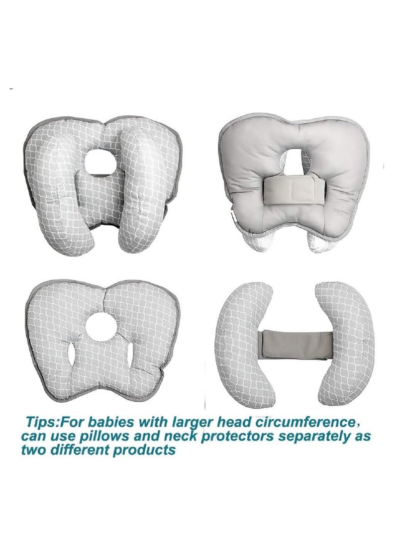 Baby Head Neck Support Pillow, 2 in 1 BabyTravel Pillow, Baby Neck Head Support Car Seat Insert Cushion, Adjustable Head Pillow for Kids Toddler (Grey)
