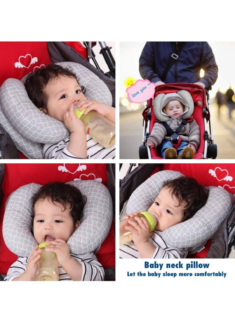 Baby Head Neck Support Pillow, 2 in 1 BabyTravel Pillow, Baby Neck Head Support Car Seat Insert Cushion, Adjustable Head Pillow for Kids Toddler (Grey)