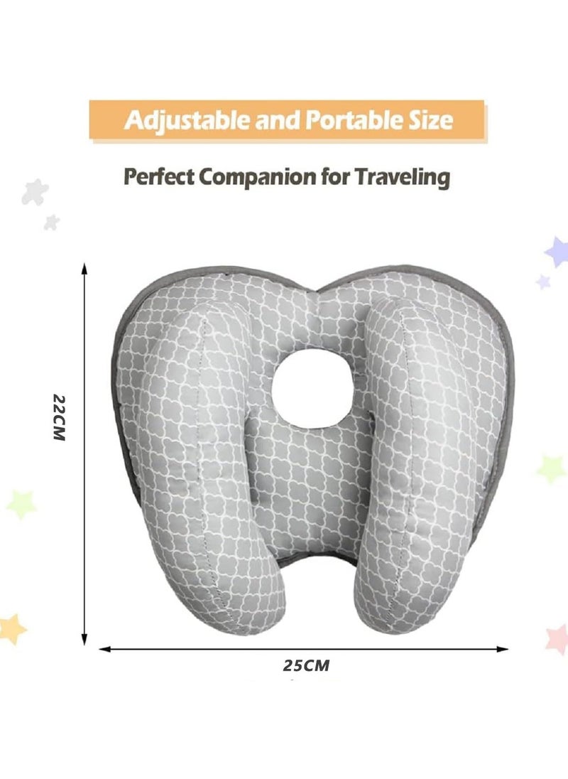 Baby Head Neck Support Pillow, 2 in 1 BabyTravel Pillow, Baby Neck Head Support Car Seat Insert Cushion, Adjustable Head Pillow for Kids Toddler (Grey)