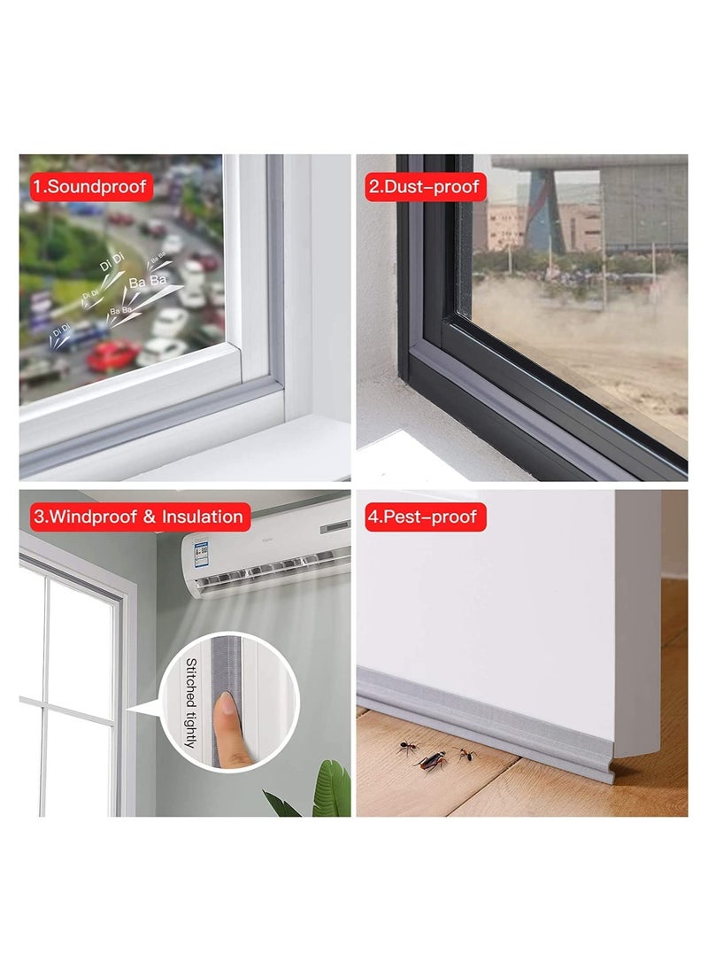 2 Pack Self-Adhesive Draft Stopper u0026 Weatherproofing Strip, 13.12Ft Cuttable Soundproof Seal for Doors u0026 Windows, Wear-Resistant Grey