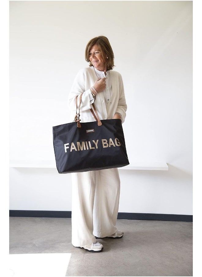 Family Bag, Changing Bag, Travel/Weekend Bag, Large Capacity, Detachable Pouch Included, Black/Gold