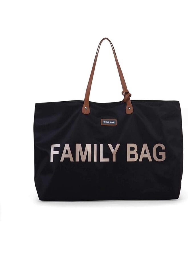 Family Bag, Changing Bag, Travel/Weekend Bag, Large Capacity, Detachable Pouch Included, Black/Gold