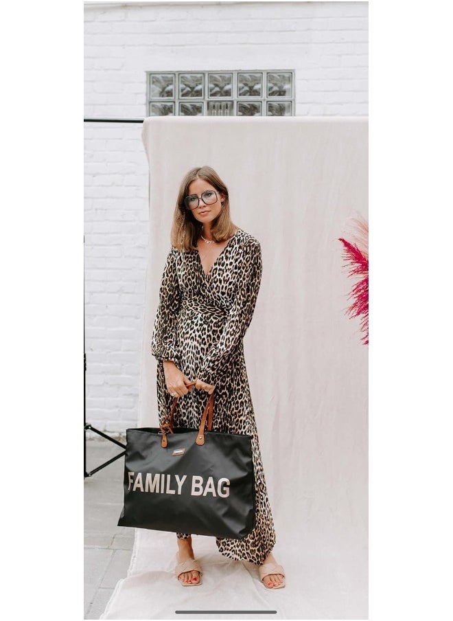 Family Bag, Changing Bag, Travel/Weekend Bag, Large Capacity, Detachable Pouch Included, Black/Gold