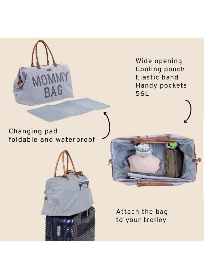 Mommy Bag, Changing Bag, Maternity Travel Bag, Large Capacity, Changing Mat, Adjustable Shoulder Strap, Divided, Cool Bag, Suitcase Passage, Jersey Grey