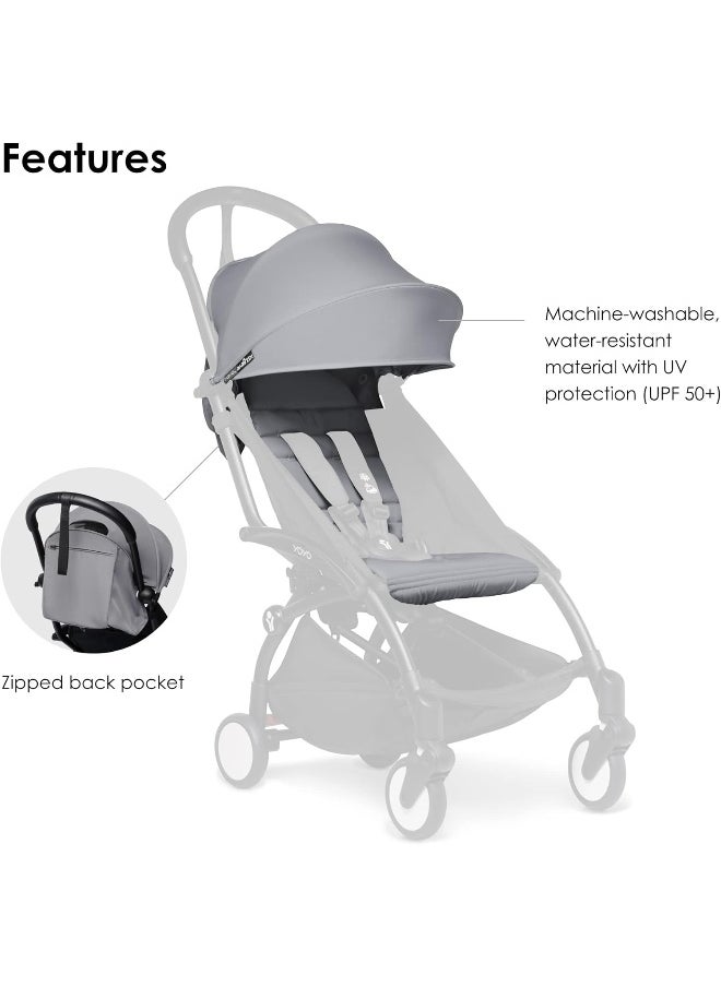 Yoyo 6+ Colour Pack Textiles Only Seat Cushion, Matching Canopy And Zipped Back Pocket Requires Baby Stroller Yoyo2 Frame , Sold Separately  Stone