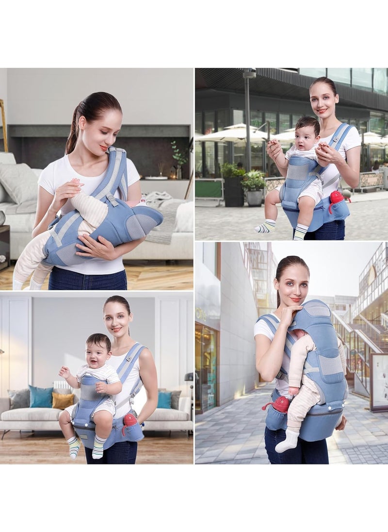 Versatile Infant Carrier with Hip Seat, Ergonomic 15-in-1 Baby Holder, Adjustable for All-Weather, with Sunshade and Wind Protection, Storage Pockets, Ideal for 0-48 Months