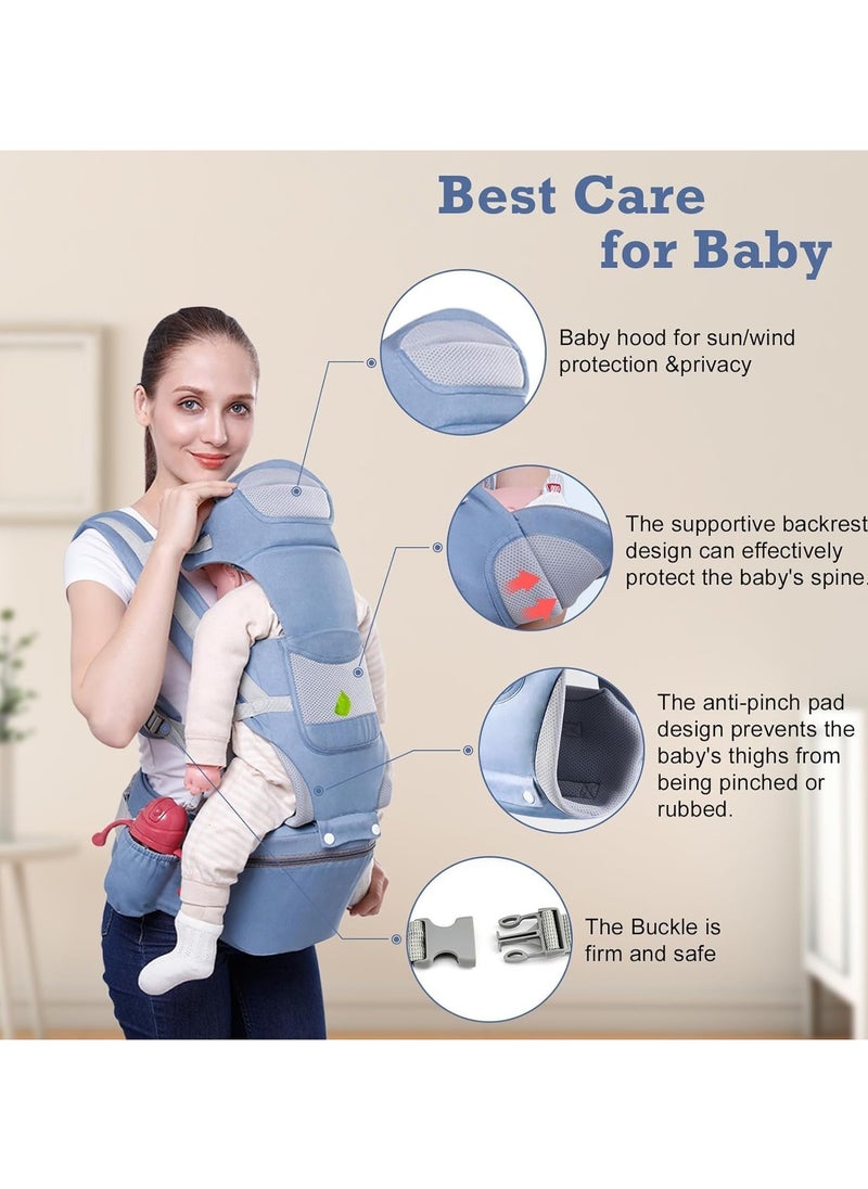 Versatile Infant Carrier with Hip Seat, Ergonomic 15-in-1 Baby Holder, Adjustable for All-Weather, with Sunshade and Wind Protection, Storage Pockets, Ideal for 0-48 Months