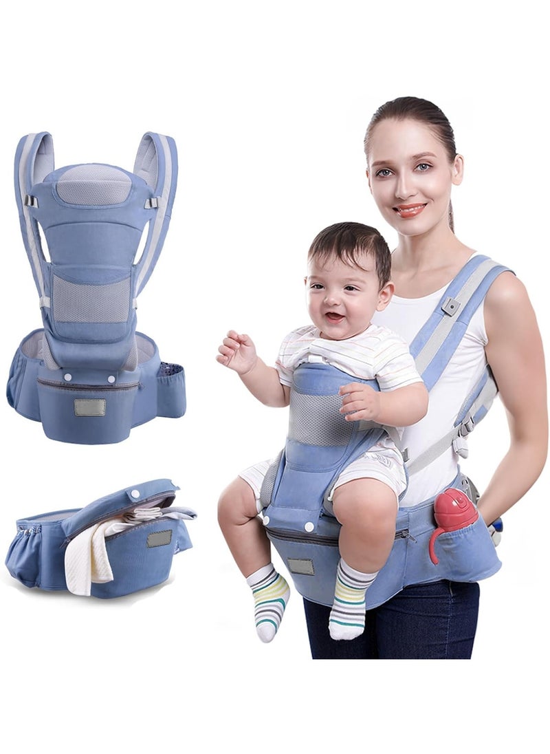Versatile Infant Carrier with Hip Seat, Ergonomic 15-in-1 Baby Holder, Adjustable for All-Weather, with Sunshade and Wind Protection, Storage Pockets, Ideal for 0-48 Months