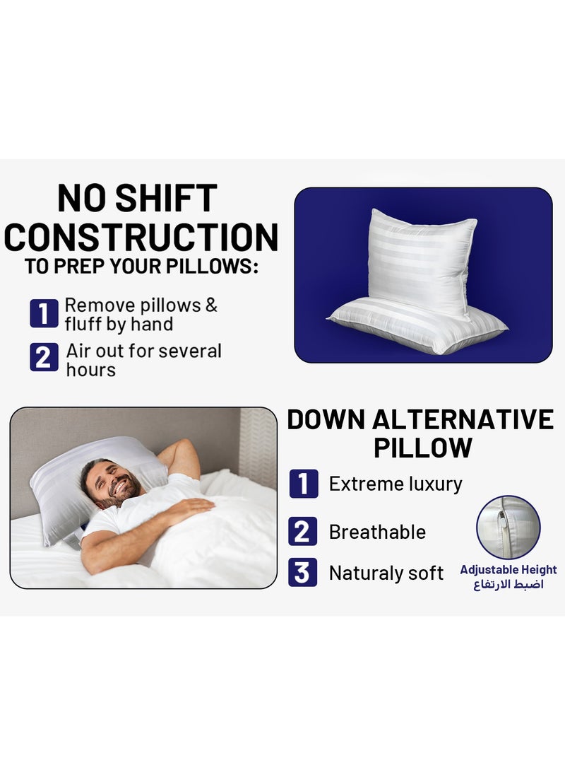 DrSleeep Luxury Adjustable Pillows with Zipper – Down Alternative Fill & 100% Bamboo Cooling Cover, Queen Size (Set of 2) – 1250g Fill, Customizable Firmness, Hypoallergenic, Ultra-Soft, Hotel Quality – White