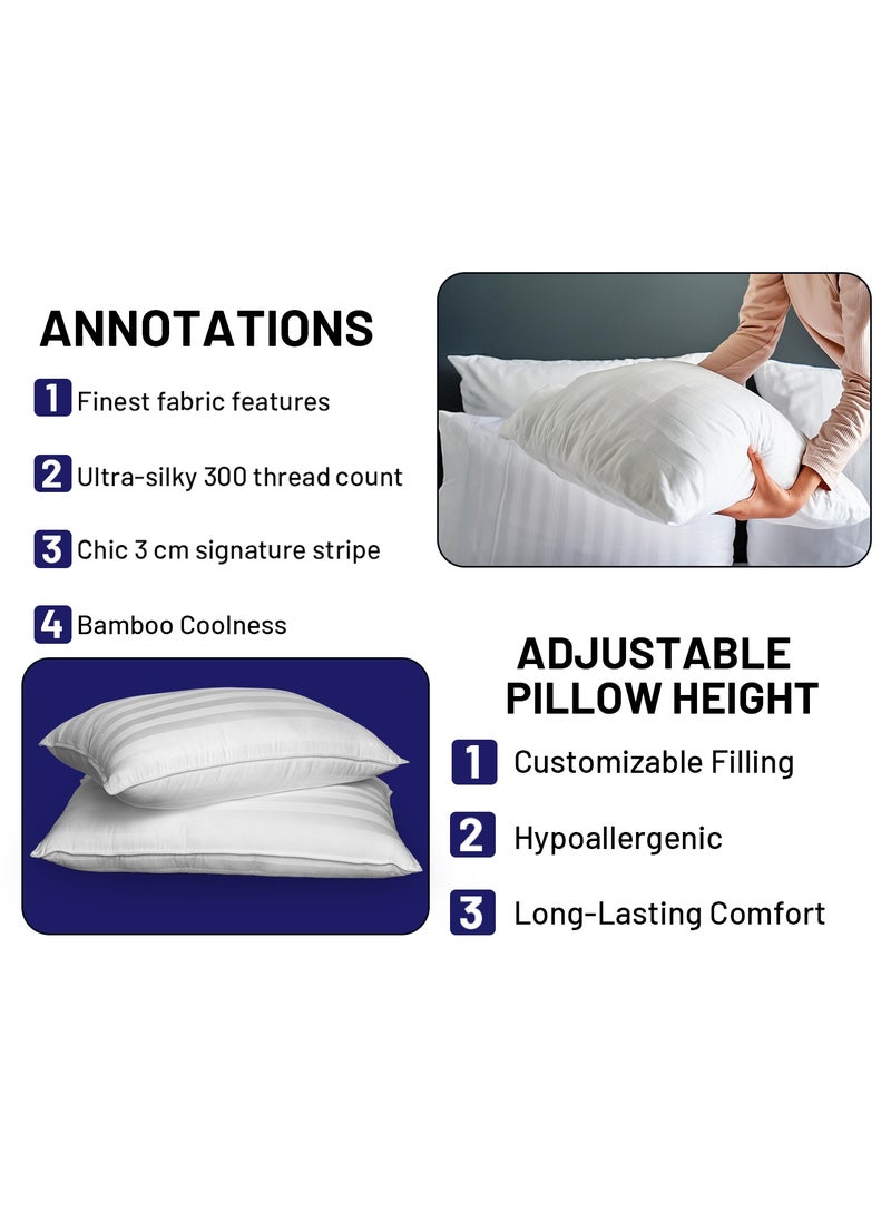 DrSleeep Luxury Adjustable Pillows with Zipper – Down Alternative Fill & 100% Bamboo Cooling Cover, Queen Size (Set of 2) – 1250g Fill, Customizable Firmness, Hypoallergenic, Ultra-Soft, Hotel Quality – White