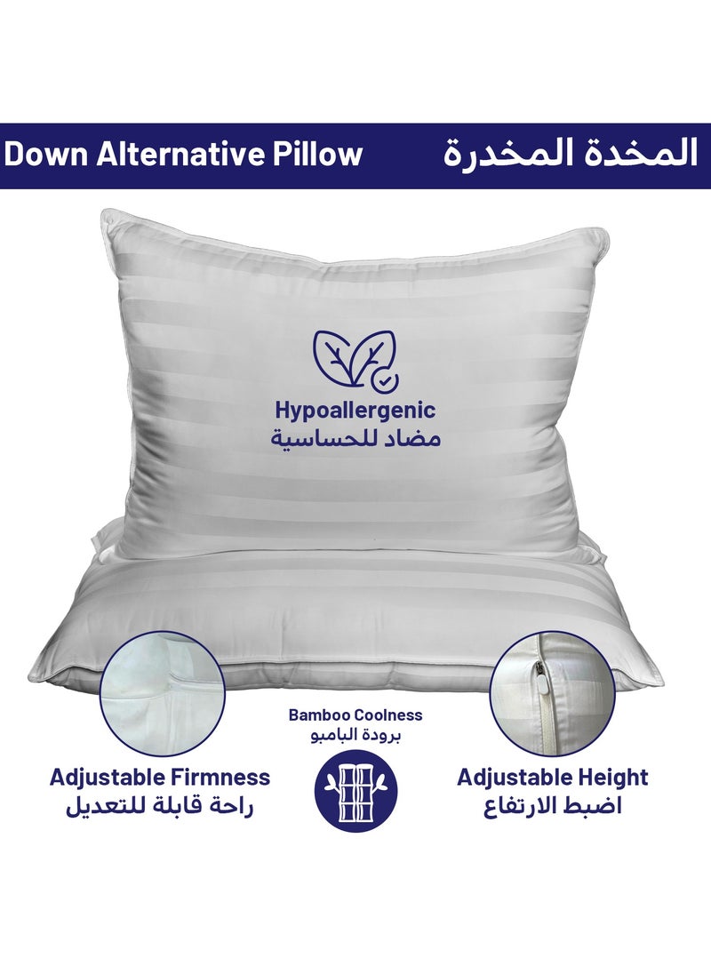 DrSleeep Luxury Adjustable Pillows with Zipper – Down Alternative Fill & 100% Bamboo Cooling Cover, Queen Size (Set of 2) – 1250g Fill, Customizable Firmness, Hypoallergenic, Ultra-Soft, Hotel Quality – White