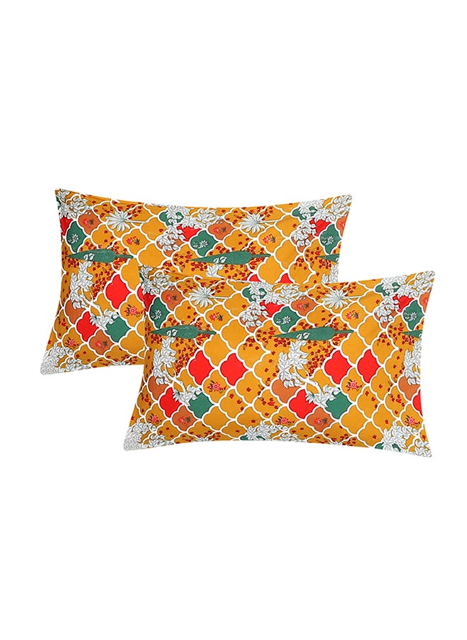 Spring Summer Collection-Cotton Rich Double Bedsheet with 2 Pillow Covers for Bed Room, Home, Hotel-120 GSM, Red-Yellow, 210 X 215 Cm