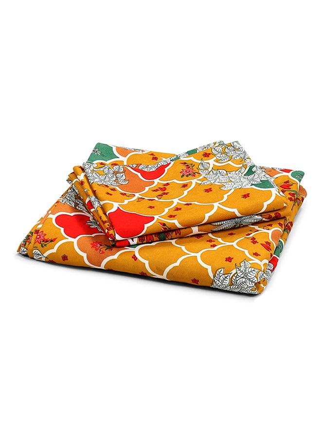Spring Summer Collection-Cotton Rich Double Bedsheet with 2 Pillow Covers for Bed Room, Home, Hotel-120 GSM, Red-Yellow, 210 X 215 Cm