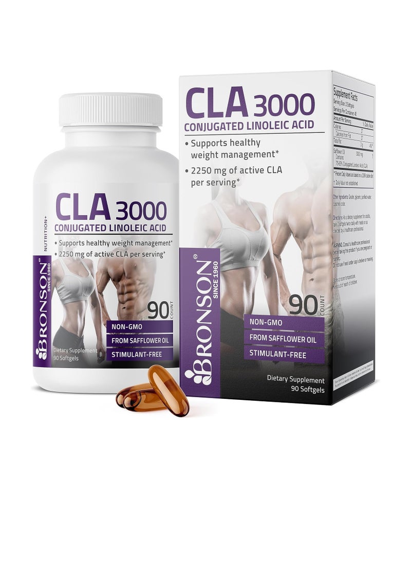 CLA 3000 Extra High Potency Supports Healthy Weight Management Lean Muscle Mass Non-Stimulating Conjugated Linoleic Acid, 90 Softgels