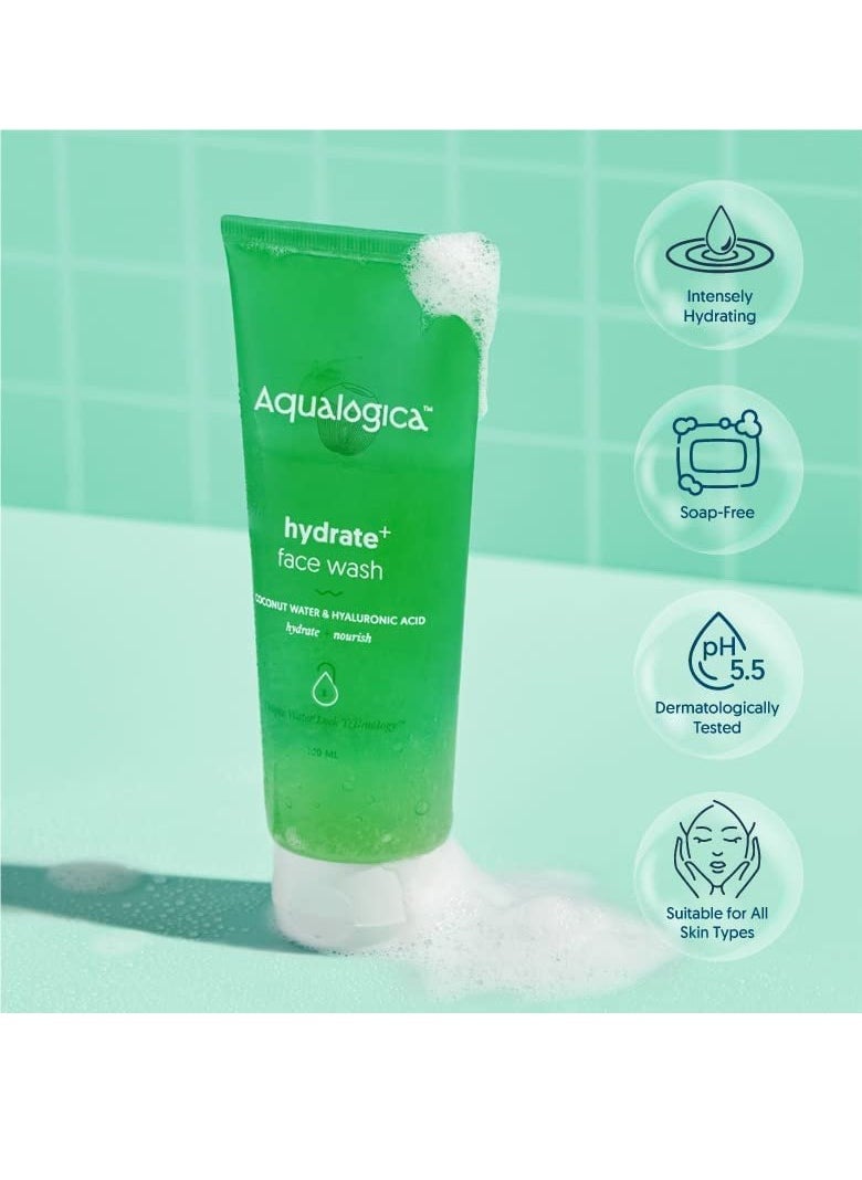 Hydrate+ Face Wash | Gentle Deep Cleansing with Ultimate Hydration | Hyaluronic Acid & Coconut Water Infused | Unisex Facial Cleanser for All Skin Types | 3.38 Fl Oz/100ml