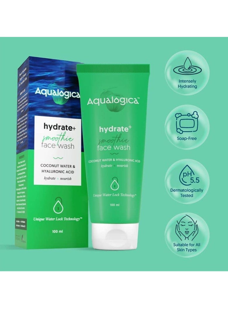 Hydrate+ Face Wash | Gentle Deep Cleansing with Ultimate Hydration | Hyaluronic Acid & Coconut Water Infused | Unisex Facial Cleanser for All Skin Types | 3.38 Fl Oz/100ml
