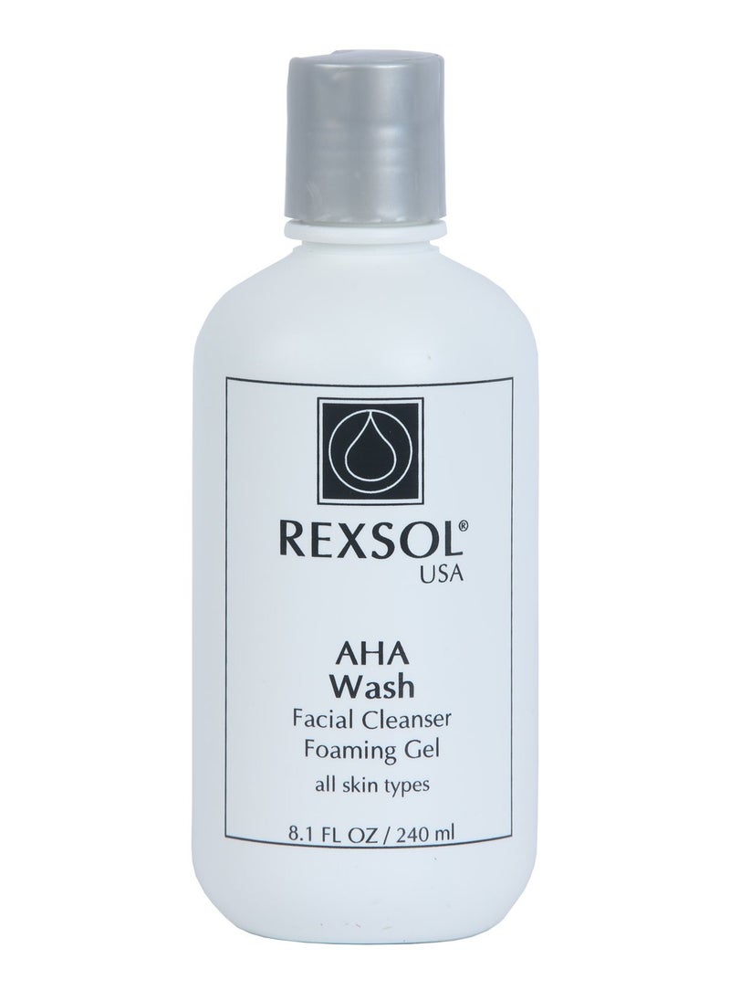REXSOL AHA Wash Facial Cleanser Foaming Gel | With Vitamin E, Arnica extract, Ginsing Extract, St. John's Wort extract | Promotes freshness and comfort | Leaves skin clean & soft. (240 ml / 8.1 fl oz)