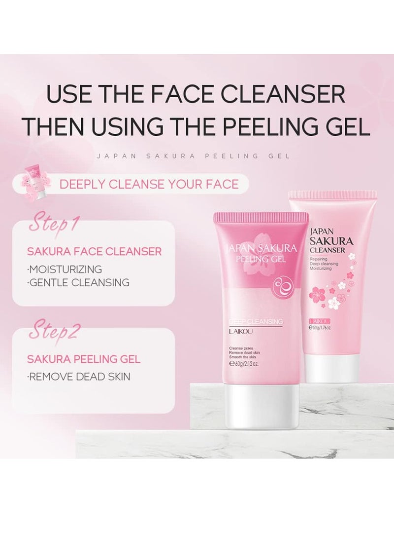 Laikou Sakura Face Peeling Gel for Women Facial and Body Clean Skincare Remove Dark Spots & Firm Skin Tone, Gentle Exfoliator Deep Cleansing Skin Moisturizing Gel for All Skin Types