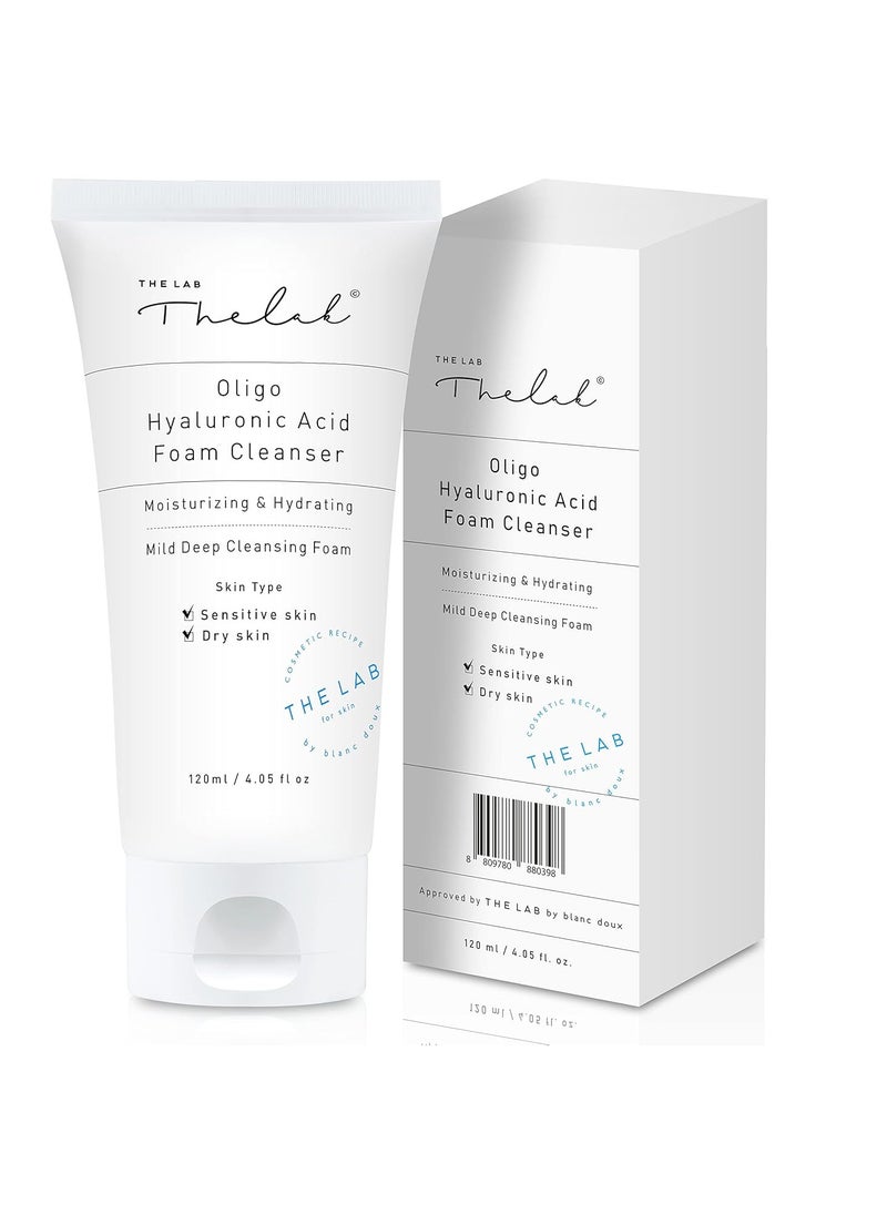Blanc Doux Oligo Hyaluronic Acid Facial Daily Gentle Deep Foam Cleanser 4.05 Oz Sub-Acidic pH Soft Finish Hydrating Plant-Based Calming Face Wash Acne-Prone Dry Sensitive Skin VEGAN Korean Skincare