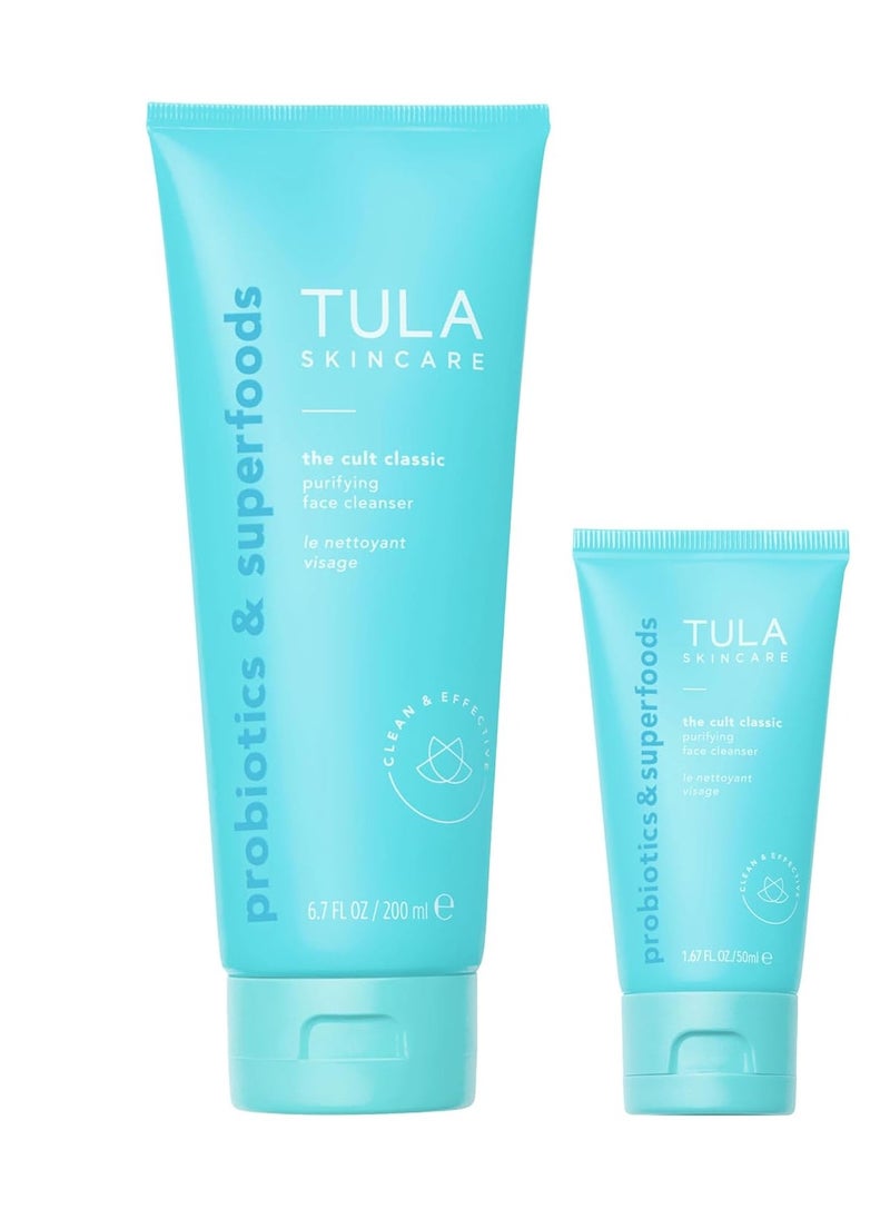 TULA Skin Care Cult Classic Cleanser Supersize, 6.7 Oz + Cult Classic Cleanser Travel Size, 1.7 Oz | 2 Piece Set