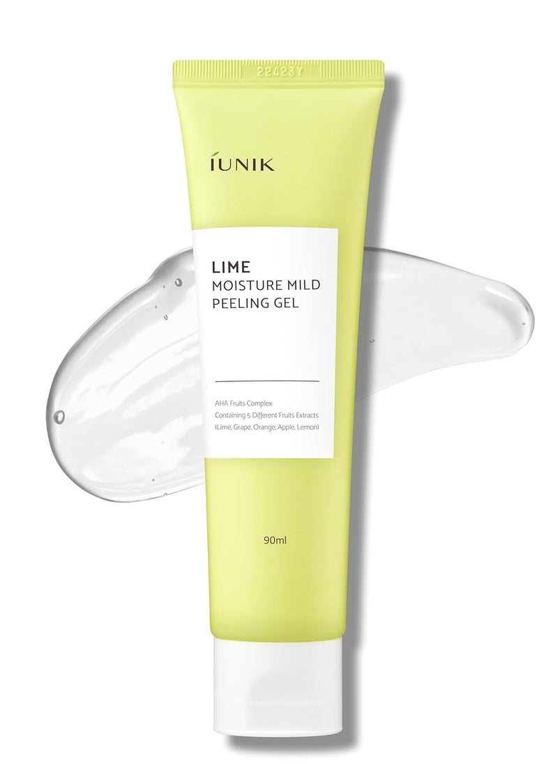 IUNIK Lime Moisture Mild Peeling Gel 3.04 Fl Oz - Gentle Exfoliating Deep Cleansing Glowing - Smooth with AHA & Fruits Complex - Control Sebum Clear Dead Skin Cells Blackheads Pore-Minimizing Vegan