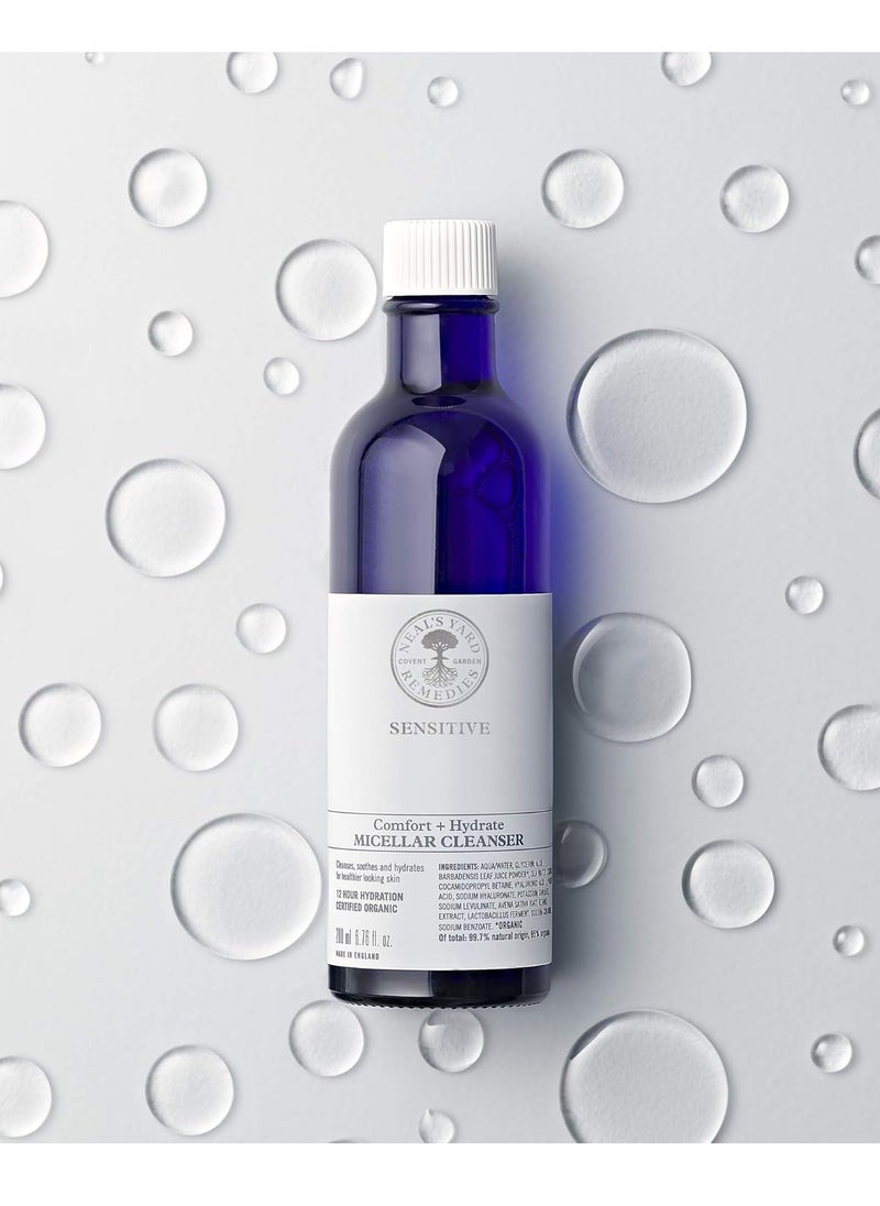 Neal's Yard Remedies | Sensitive Comfort + Hydrate Micellar Cleanser | Up to 12 Hours of Hydration | Gifts for Women | Gently Cleanses & Hydrates Skin | 200ml