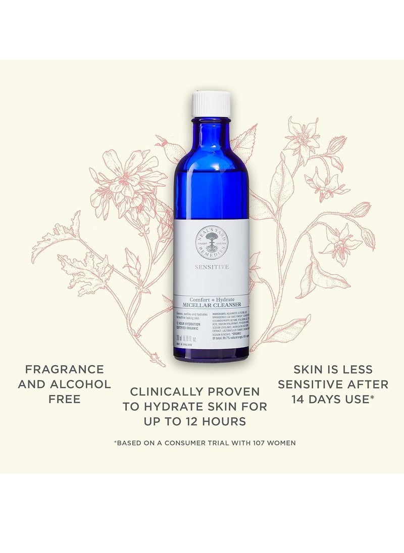 Neal's Yard Remedies | Sensitive Comfort + Hydrate Micellar Cleanser | Up to 12 Hours of Hydration | Gifts for Women | Gently Cleanses & Hydrates Skin | 200ml